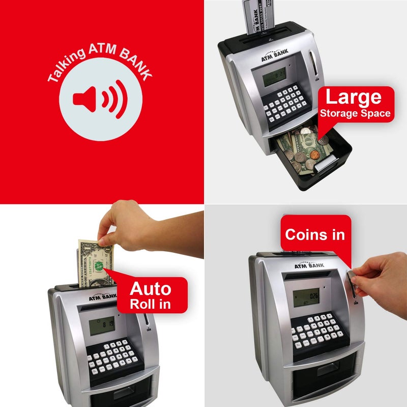 LIKE Toy Talking ATM Bank ATM Machine Savings Bank for Kids â€“Works like a Real one- Deposit, Withdraw, Debit Card, Saving Target, Timer and Clock - Image 2